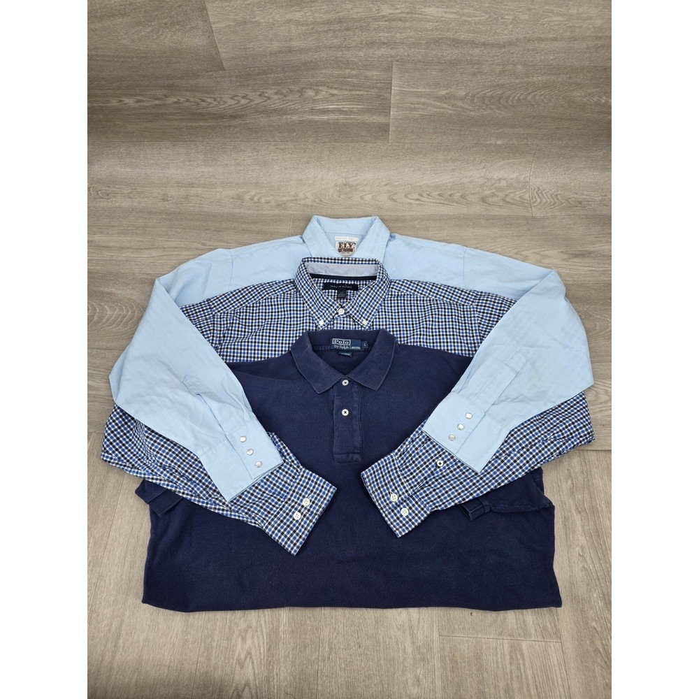 Lot 3 Men's Large Shirts Ralph Lauren Tommy Hilfiger Western Cattleman Mix